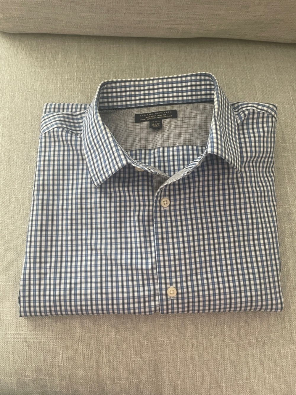 Banana Republic Men's Blue and White Checked Dress Shirt